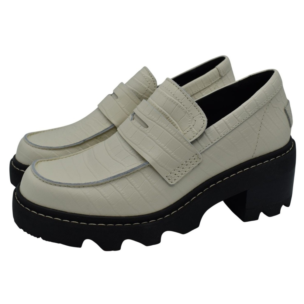 Sorel Joan Now City Loafers Womens 8 Chalk Black New Faux Croc Lug Sole Platform
